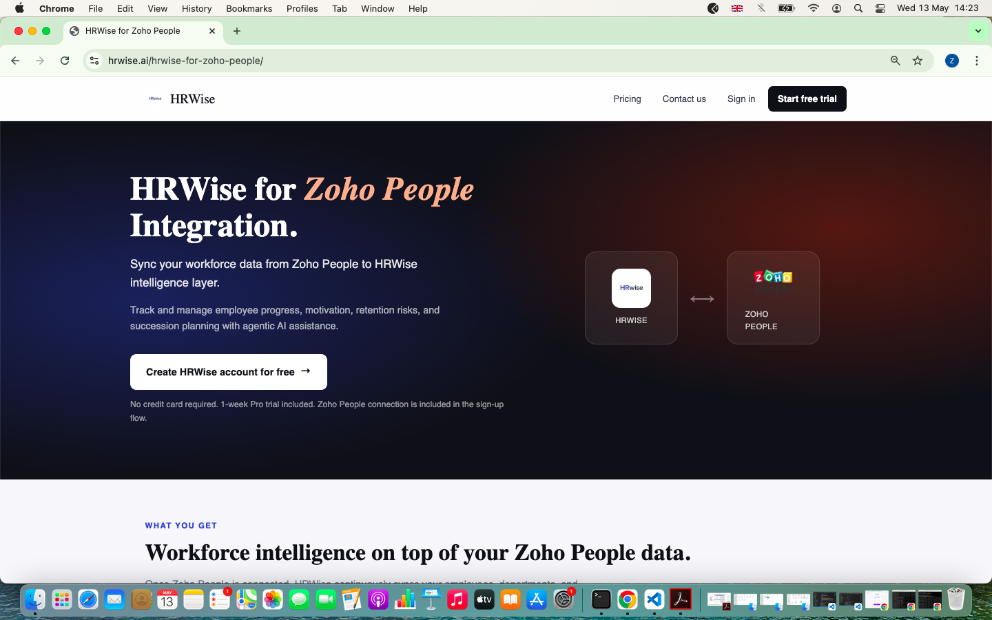 HRwise for Zoho People landing page